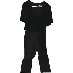 Jasper Conran Jumpsuit Short Sleeve Wrap V-Neck Straight Leg Black 16 NWT
